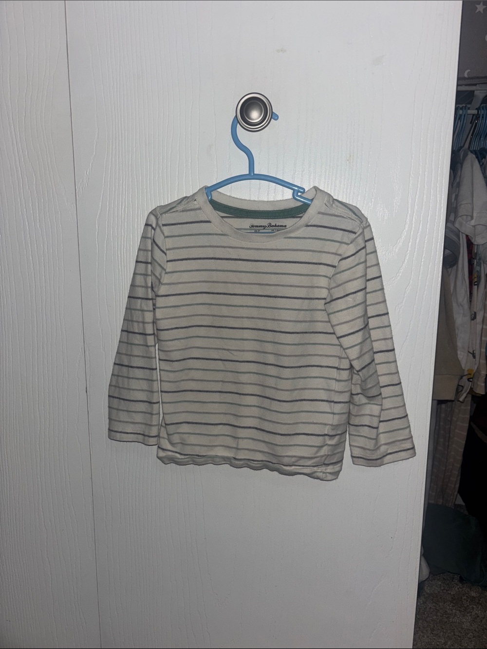 Tommy Bahama Cream Long-Sleeve Tee with Gray Stripes